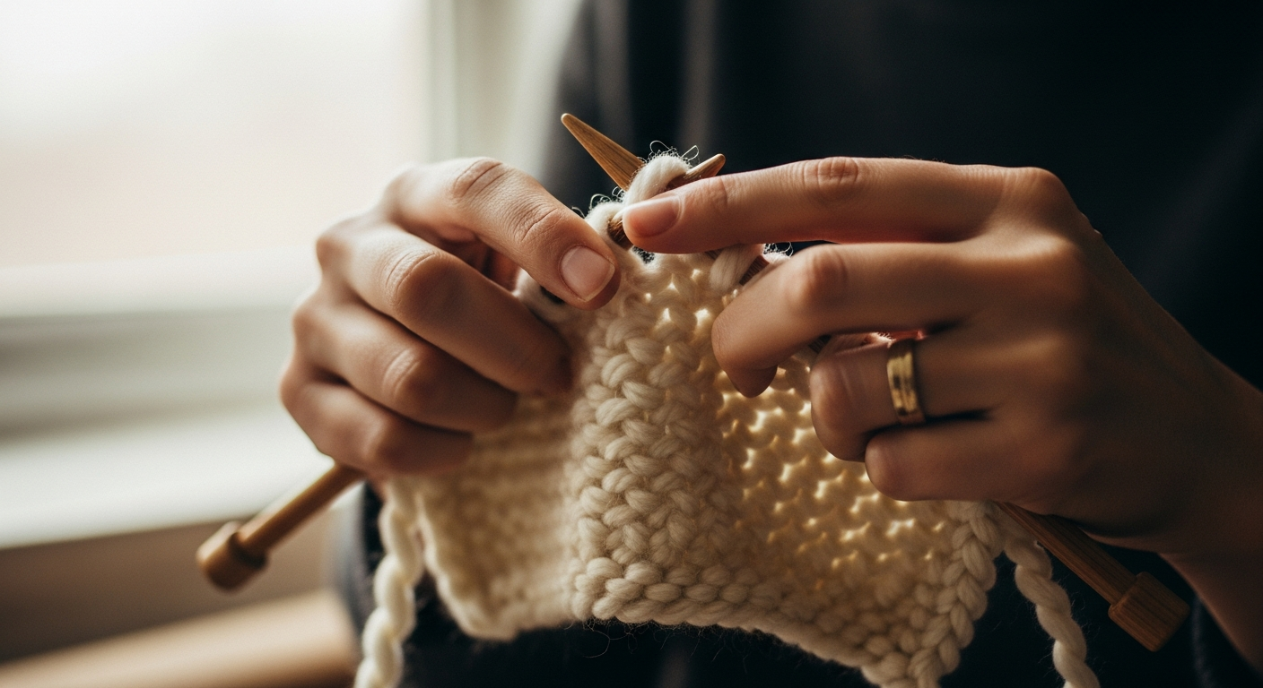 Вязание спицами — крупный план